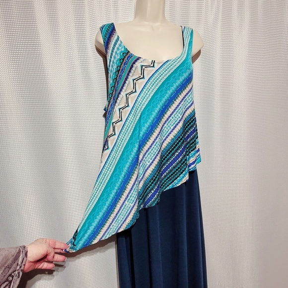 Allison Brittney Navy Blue with Diagonal Overlay Maxi Dress (L) - Picture 4 of 8